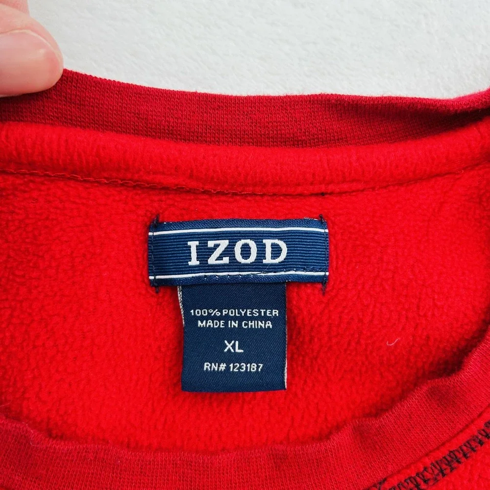 IZOD Pullover Sweater Mens XL Red Fleece Long Sleeve Crewneck Classic Warm Top